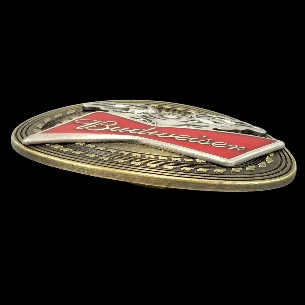Vintage Budweiser Belt Buckle Eagle Logo Red White‎ Gold Tone Brass